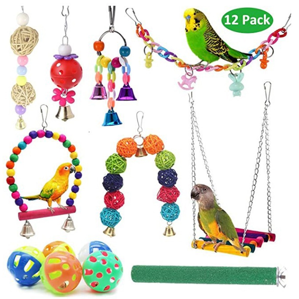 12 Pcs Bird Toys Set Parrot Swing Chewing Toys