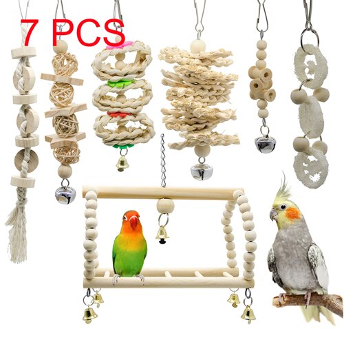 7pcs Bird Toys Cockatiel Parrot Toys