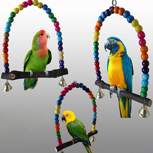 1PC Natural Wooden Parrots Swing Toy