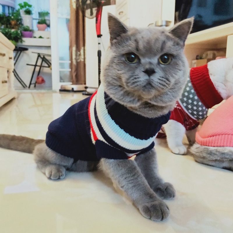 Cute Cat Sweater Pullover Winter Warm Pet Clothes