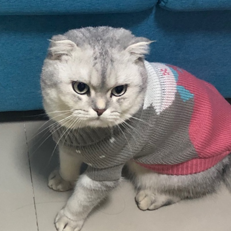 Cute Cat Sweater Pullover Winter Warm Pet Clothes