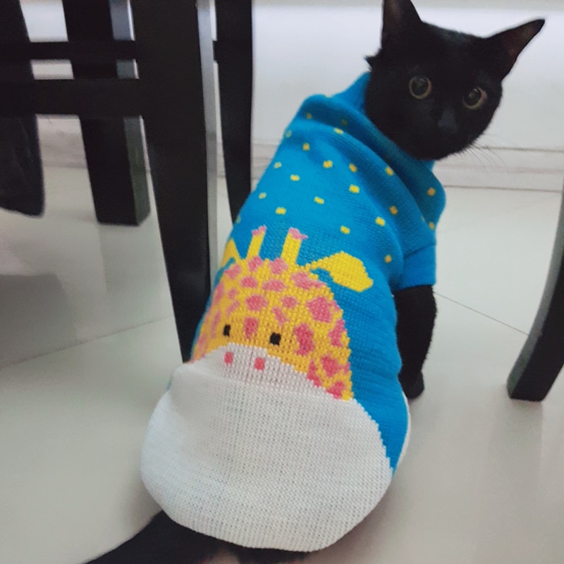 Cute Cat Sweater Pullover Winter Warm Pet Clothes