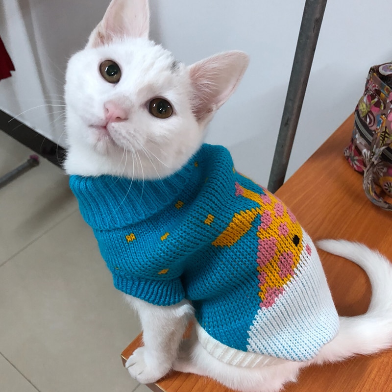 Cute Cat Sweater Pullover Winter Warm Pet Clothes