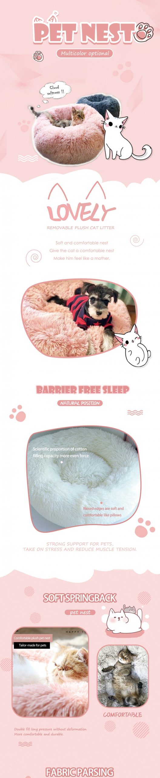 Pet Dog Bed Comfortable Donut Round Dog