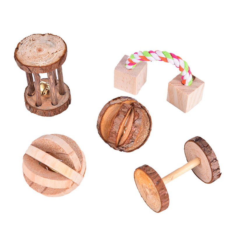 5Pcs/set Cute Natural Wooden Rabbits Toys